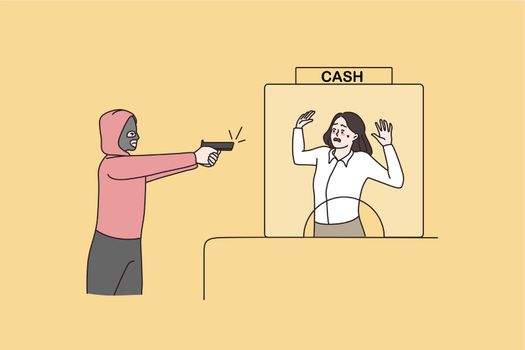 Armed criminal threatening bank employee with gun