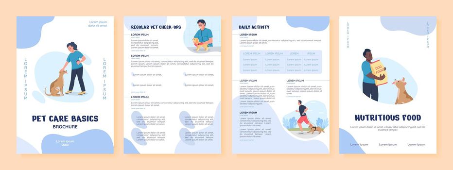 Pet care basics flat vector brochure template