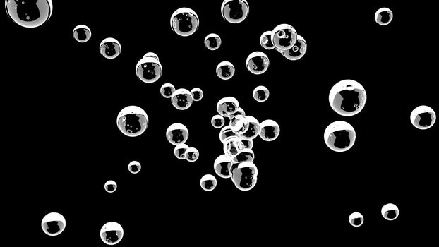 Water drops flying super slow motion Crystal clear liquid bubble 3d render