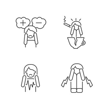 Physical symptoms of anxiety linear icons set