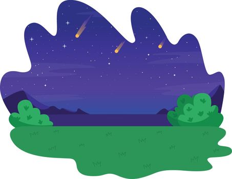 Asteroids falling down in night sky 2D vector web banner, poster