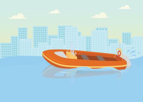 Coast guards boat flat color vector illustration