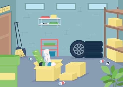 Garage junk flat color vector illustration