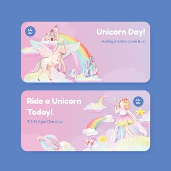 Voucher template with unicorn concept,watercolor style