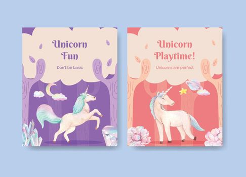 Cover template with unicorn concept,watercolor style