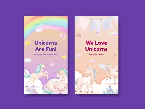 Instagram template with unicorn concept,watercolor style
