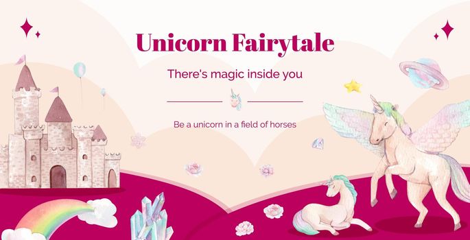 Billboard template with unicorn concept,watercolor style