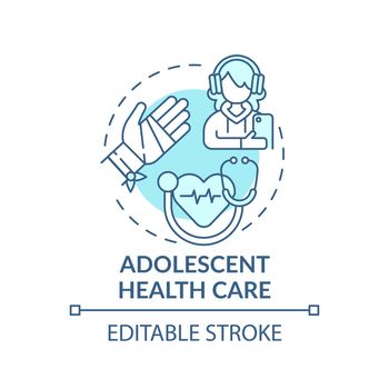 Adolescent health care blue concept icon