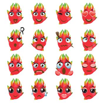 Pitaya Emoji Emoticon Expression. Funny cute food