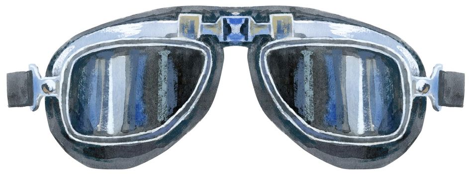 Watercolor black biker glasses with metal accents