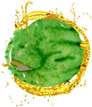 Coloured Watercolor Background. Green and gold circle
