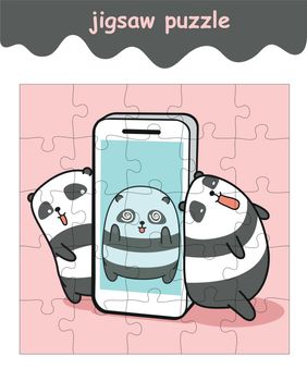 jigsaw puzzle game of adorable pandas with mobile phone