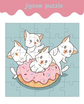 jigsaw puzzle game of adorable cats with pink doughnut