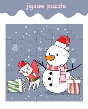 jigsaw puzzle game of santa cat with snow man
