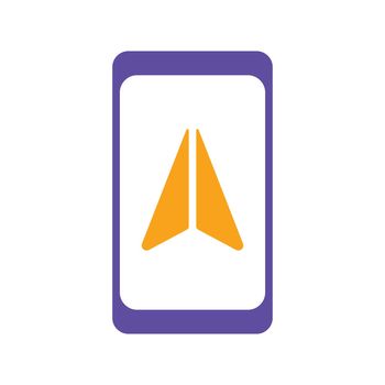 Smartphone with navigator glyph icon. Navigation sign