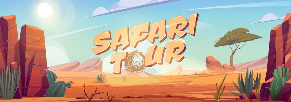 Safari tour cartoon banner, Africa travel