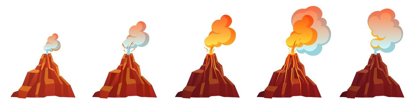Volcanic eruption process in different stages