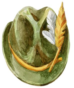 Green Tyrolean hat with feathers for Oktoberfest