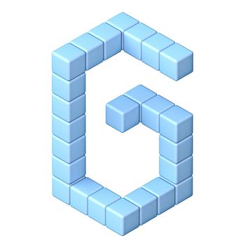 Blue cube orthographic font Letter G 3D
