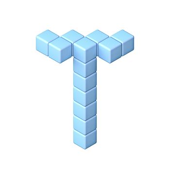 Blue cube orthographic font Letter T 3D