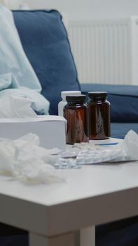 Close up of treatment against seasonal flu on table