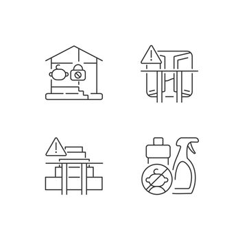 Safety precaution at home linear icons set