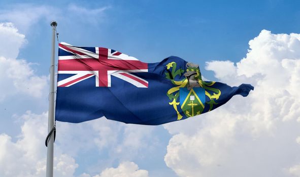 Pitcairn Islands flag - realistic waving fabric flag.