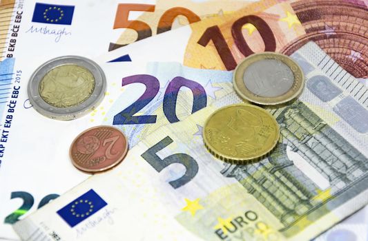 European Union coins and banknotes of different values