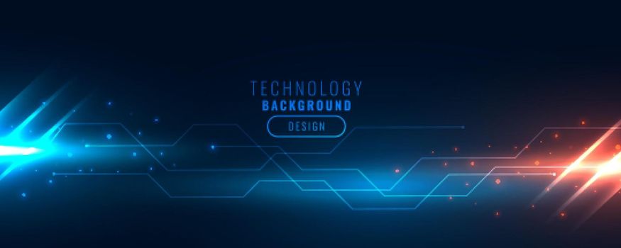 technology backend banner with circuit lines and light streak