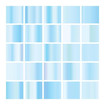 Metalic gradient collection with shiny colorful hologram. Holographic foil texture, blue gradation. Vector set for frame, ribbon, border, other design