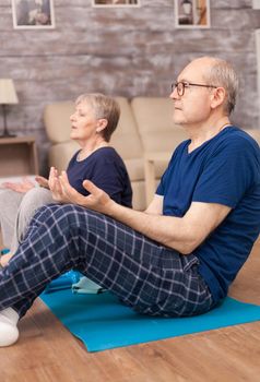 Pensioner learning yoga technique