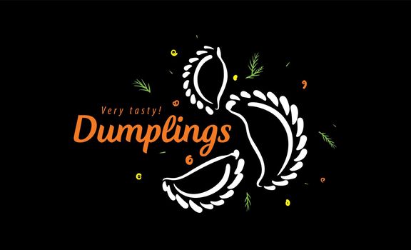 Vector logo with drawn dumplings on a black background