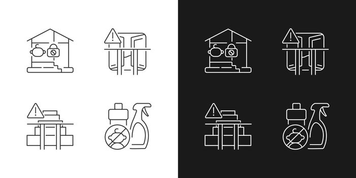 Safety precaution at home linear icons set for dark and light mode