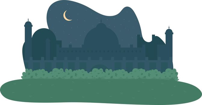 Minaret at night 2D vector web banner, poster