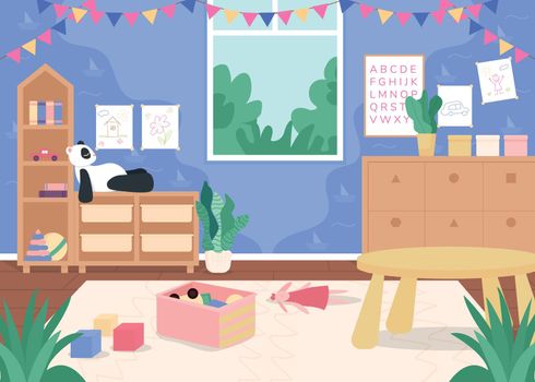 Kindergarten playroom for children flat color vector illustration