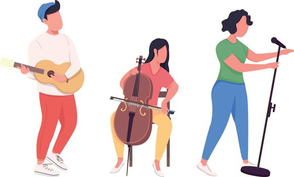 Music band performance flat color vector faceless characters