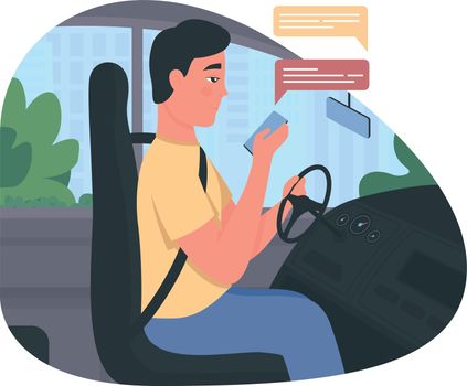 Texting while driving 2D vector web banner, poster