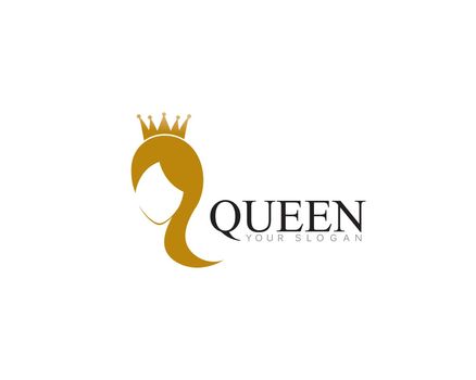 golden beauty queen with crown template logo vector illsutration