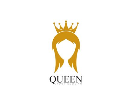 golden beauty queen with crown template logo vector illsutration