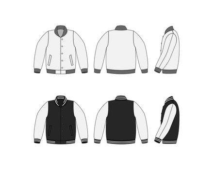Varsity jacket ( baseball jacket ) template illustration set (front,back and side )
