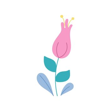 Cute pink flower on white background. Vector flat illustration