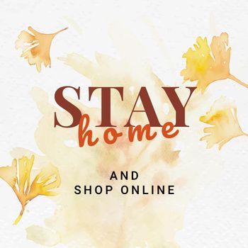 Aesthetic autumn shopping template vector with stay home text social media ad
