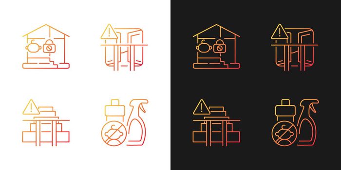 Safety precaution at home gradient icons set for dark and light mode