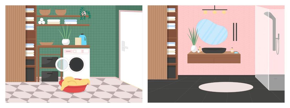 Luxury bathroom flat color vector illustration set