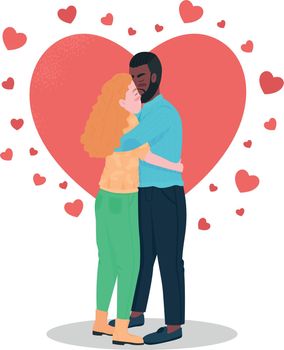 Happy interracial couple flat color vector detailed characters