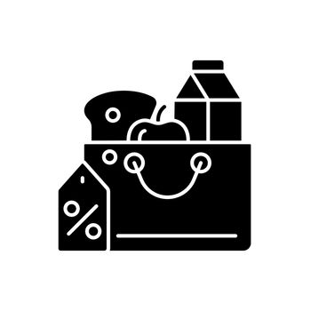 Reduced food prices black glyph icon