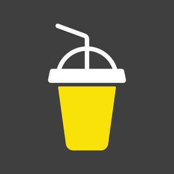 Soft drink vector glyph icon on dark background. Fast food sign. Graph symbol for cooking web site and apps design, logo, app, UI