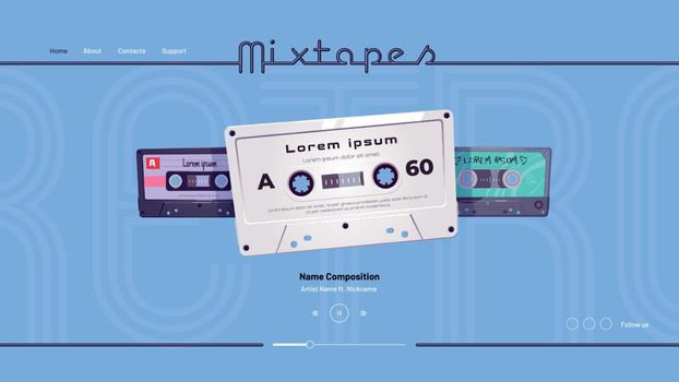 Mixtapes cartoon landing page, audio record player