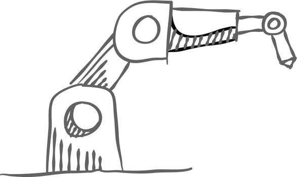 Industrial robotic arm icon in sketch style. Vector illustration.
