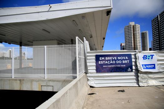 salvador, bahia, brazil - july 20, 2021: view of a BRT station under construction on Avenida ACM in the city of Salvador.